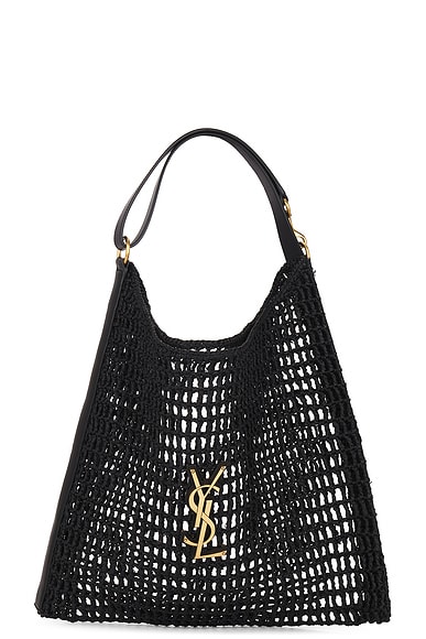 Saint Laurent Raffia Shoulder Bag in Noir