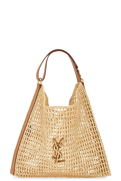 Saint Laurent Raffia Shoulder Bag in Naturel & Vintage Brown Gold