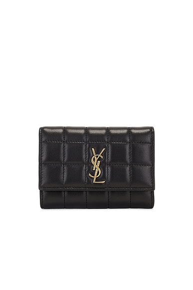 Saint Laurent Small Cassandre Envelope Wallet in Noir | FWRD