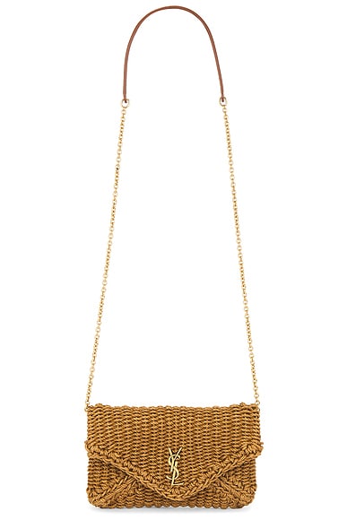 Saint Laurent Small Pouch On Chain in Light Brownie