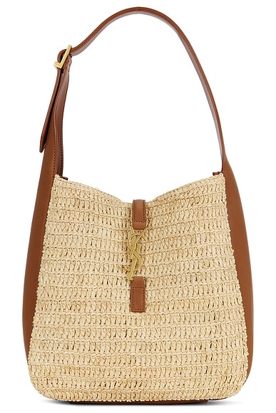 Saint Laurent Small Le 5 A 7 Supple Hobo Bag in Pale Brown & Brick