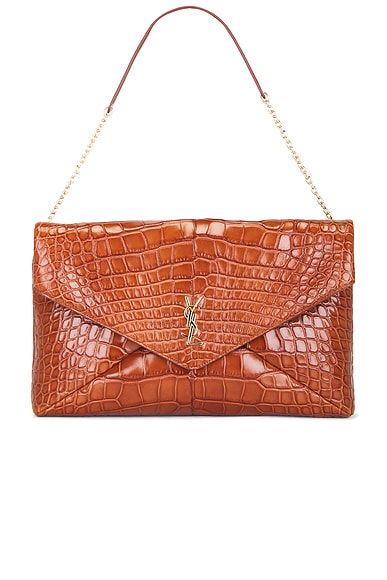 Saint Laurent XXL Alligator Envelope On Chain Bag in Dark Nutmeg & Nutmeg
