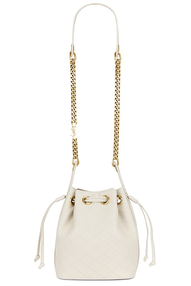 Saint Laurent Small Cassandre Quilted Bucket Bag in Crema Soft