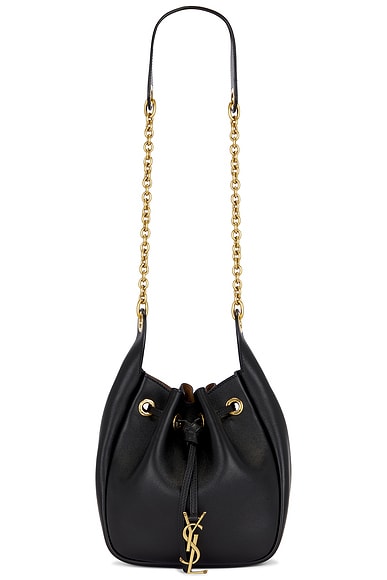 Saint Laurent Cassandre Supple Bucket Bag in Nero & Caramel Cognac