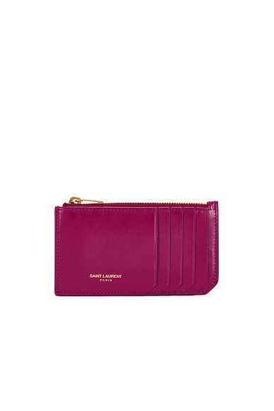 Saint Laurent Zipped Fragments Credit Card Case in Deep Magenta