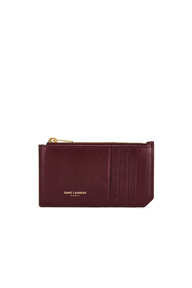 Saint Laurent Zipped Fragments Credit Card Case in Dark Ruby
