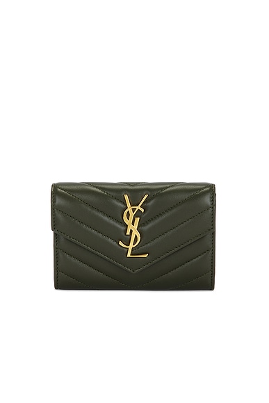 Saint Laurent Small Cassandre Envelope Wallet in Olive Wood