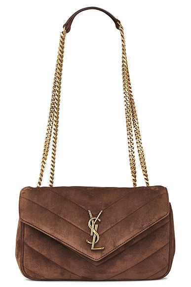 Saint Laurent Small Loulou Chain Bag in Bark Brown