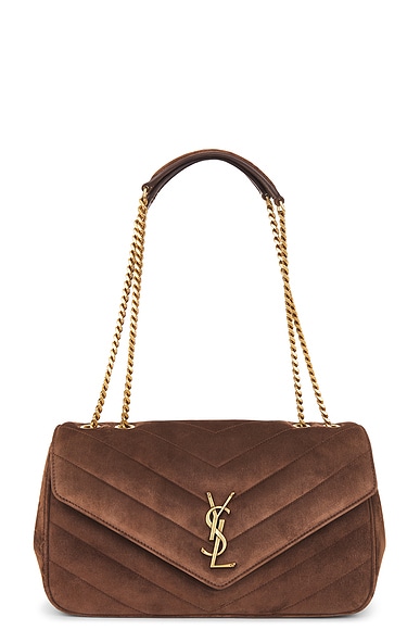 Saint Laurent Medium Loulou Chain Bag in Bark Brown