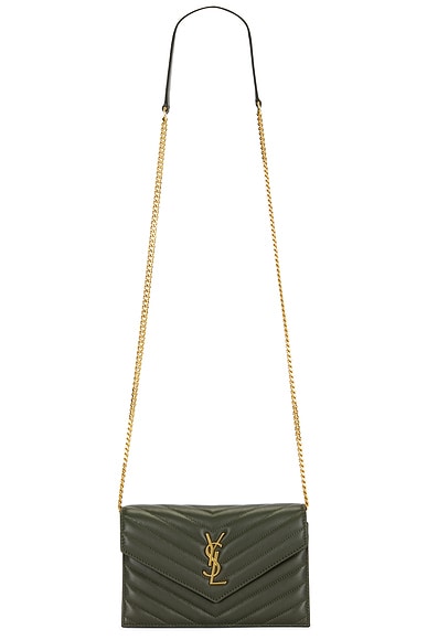 Saint Laurent Envelope Wallet On Chain Bag in Olive Wood