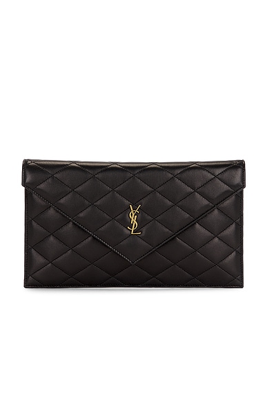 Saint Laurent Agneau Plume Matelasse Pouch in Nero