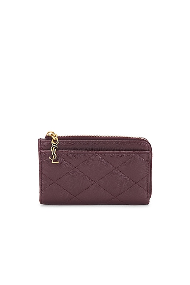 Saint Laurent Grain De Poudre Matelasse Zipped Card Case in Hot Wine