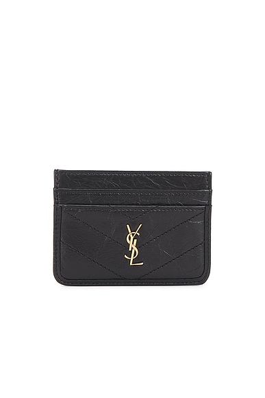 Saint Laurent Cuir Vintage Froisse Matelasse Credit Card Case in Nero
