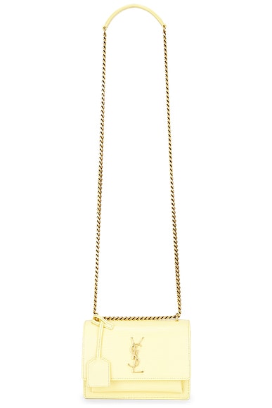 Saint Laurent Sunset Small Lizard Chain Bag in Soft Lemon