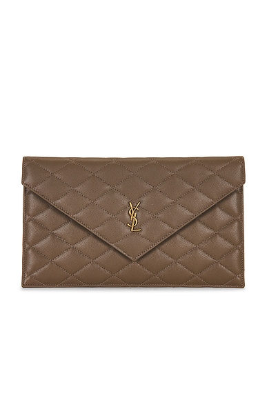 Saint Laurent Grain De Poudre Matelasse Pouch in Light Taupe