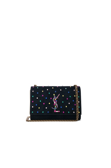 Small Crystal Embellished Suede Monogramme Kate Chain Bag