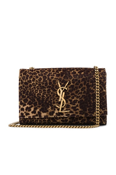 Small Leopard Print Velvet Monogramme Kate Chain Bag
