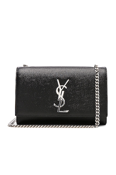 Saint Laurent Small Monogramme Kate Chain Bag in Black & Silver
