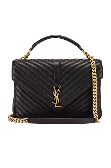 Saint Laurent YSL College Monogram Calfskin Large Black Gold Shoulder Bag  w/ Tag