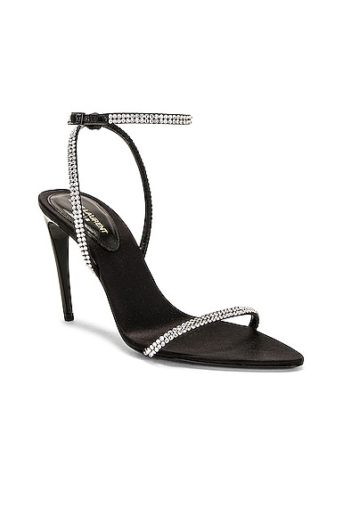 Saint Laurent Ava 105mm Rhinestone-embellished Sandals In Nero & Crystal