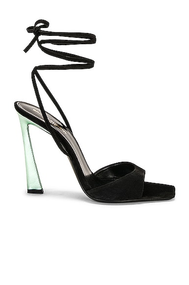 Shop Saint Laurent Vitti Wrap Around Sandal In Nero & Hope Green