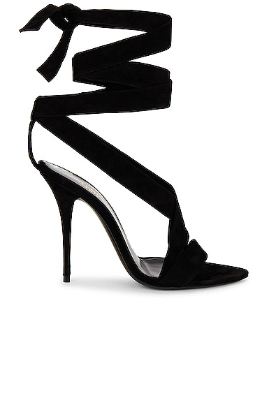 Saint Laurent Gippy Suede Lace Up Sandal in Nero