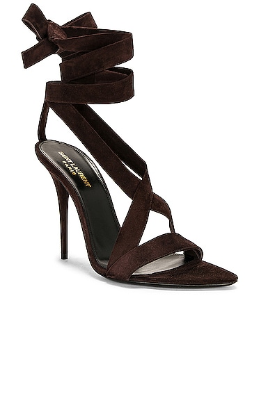 Shop Saint Laurent Gippy Suede Lace Up Sandal In Red Clay