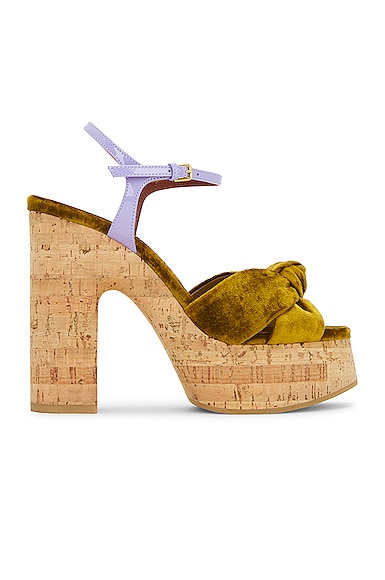 Shop Saint Laurent Bianca Platform Sandal In Dark Gold & Pery Lilla