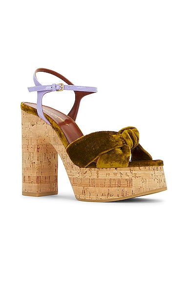 Shop Saint Laurent Bianca Platform Sandal In Dark Gold & Pery Lilla
