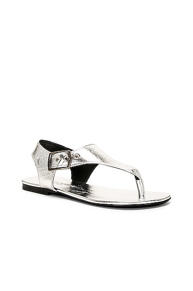 Shop Saint Laurent Ankle Strap Flat Sandal In Argento