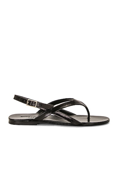 Saint Laurent Ankle Strap Flat Sandal in Nero | FWRD