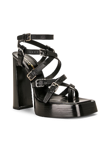 Saint Laurent Carine Leather Multi-buckle Platform Sandals In Nero