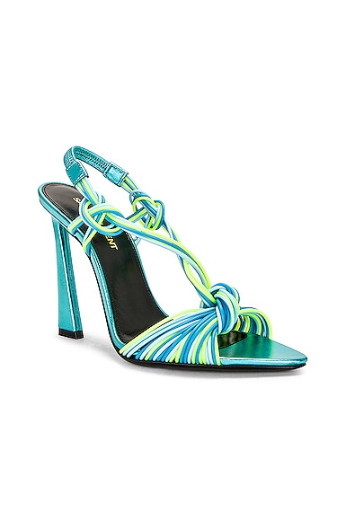 Saint Laurent Strappy Sandal In Cerulean & Giallo Fluo