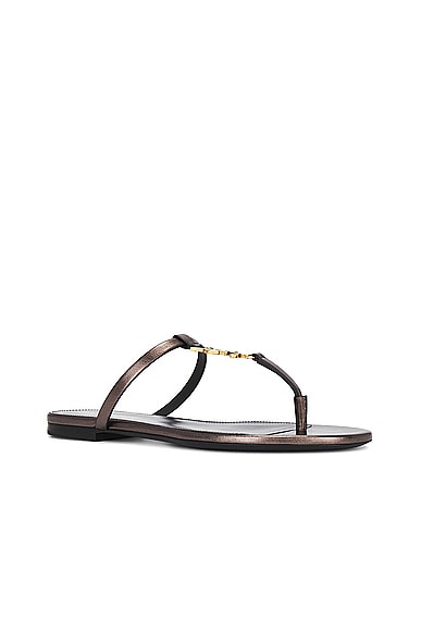 Saint Laurent Cassandra Flat Slide In Brown