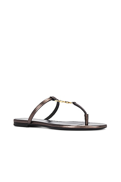 Shop Saint Laurent Cassandra Flat Slide In Metal Brown