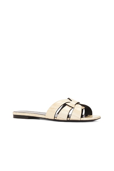 Saint Laurent Tribute Eel Leather Flat Sandals In Brave Ivory