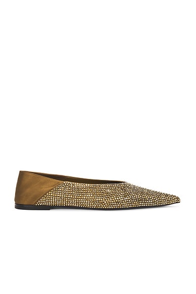 Shop Saint Laurent Carolyn Slipper In Kaki & Starlight Gold