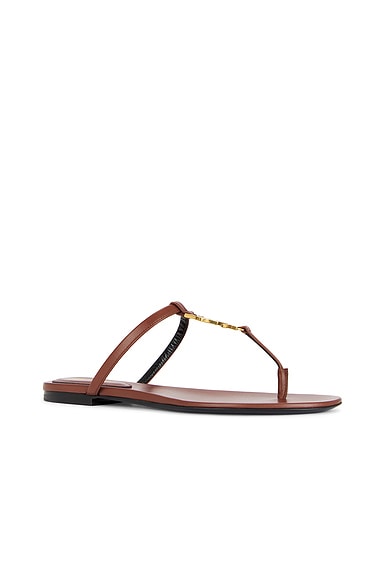 Saint Laurent Cassandra Leather Ysl Thong Sandals In Aesthetic Brown