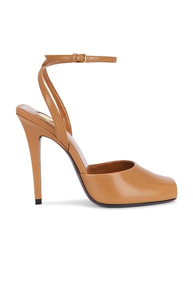 Saint Laurent Orhand Peep Toe Pump in Dark Macadamia