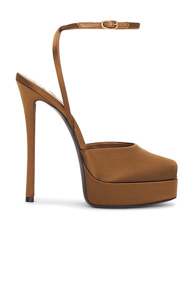 Saint Laurent Liberat Platform Sandal in Deep Cognac & Rust Cognac