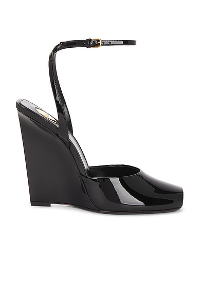 Saint Laurent Orhand Peep Toe Wedge in Nero