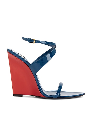 Saint Laurent Wedge Sandal in Duck Blue