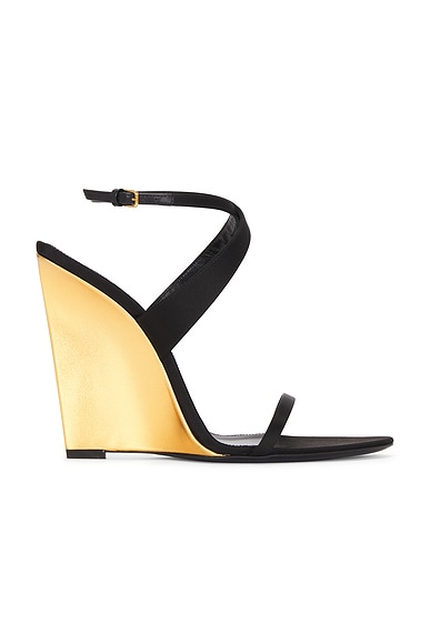 Saint Laurent Wedge Sandal in Noir
