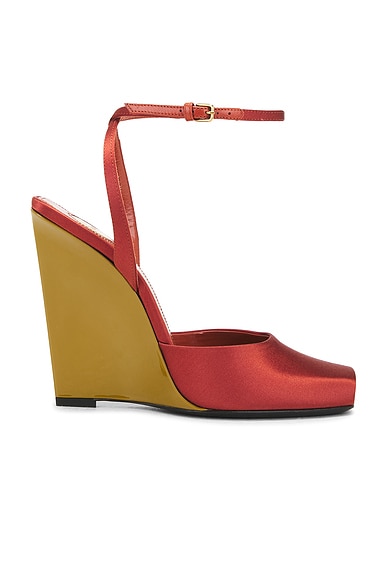 Saint Laurent La Scandale Wedge Sandal in Dark Ruggine