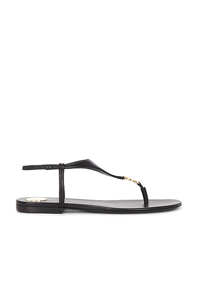 Saint Laurent Cassandra Flat Sandal in Nero