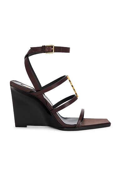 Saint Laurent Cassandra Wedge Sandal in Ultra Dark Brown