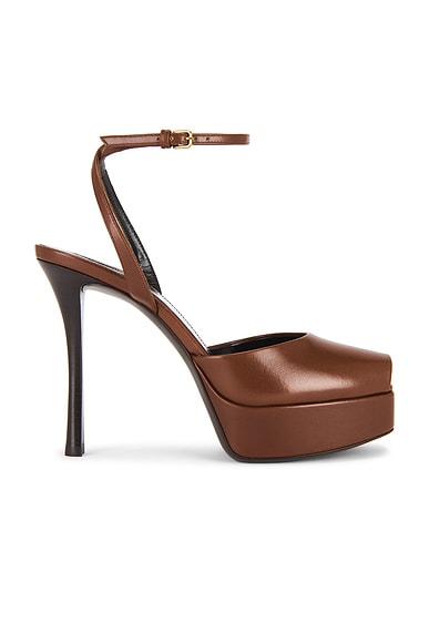 Saint Laurent La Scandale Sandal in Aesthetic Brown