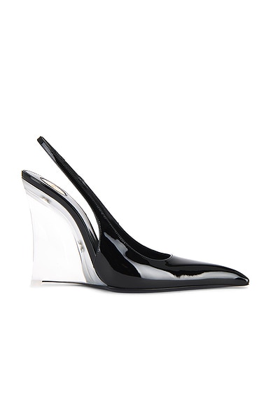 Saint Laurent Miller Patent Wedge Pump in Nero | FWRD
