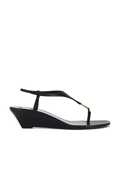 Saint Laurent Bridget Wedge Sandal in Nero