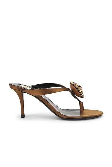 Saint Laurent Bridget Sandal in Deep Cognac & Rust Cognac